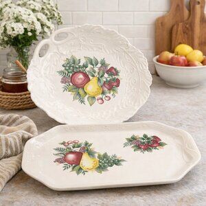 Vintage Fruit Serving Trays with Elegant Details | Japan | Set of Two
